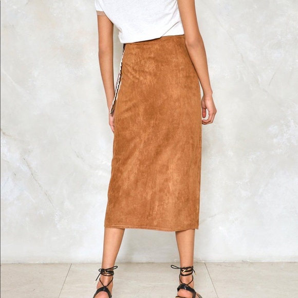 Comint Dresses & Skirts - Comint Tan Suede Leather Midi Skirt 14